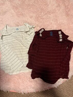 Adaptive Girls' Striped Top - White & Burgundy
